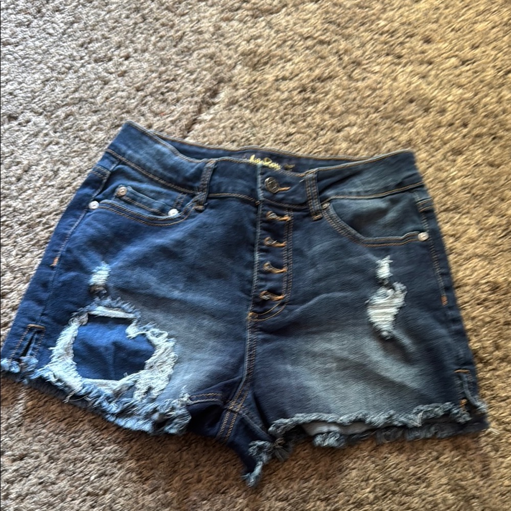 Indigo Rein Blue Distressed Jean Shorts Raw Hem